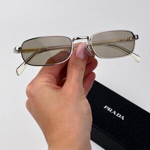 Prada PRB54S Sunglasses – Silver Rectangle Metal Brown Lenses |Model 1BC30P